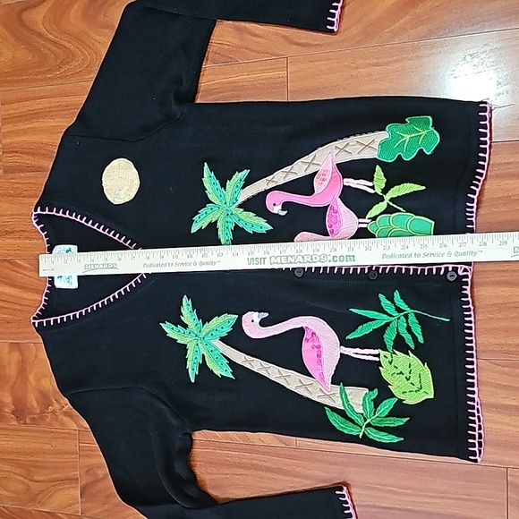 Quacker Factory Vintage Flamingo  Cardigan Sweater Black Sz M EUC - Picture 8 of 10